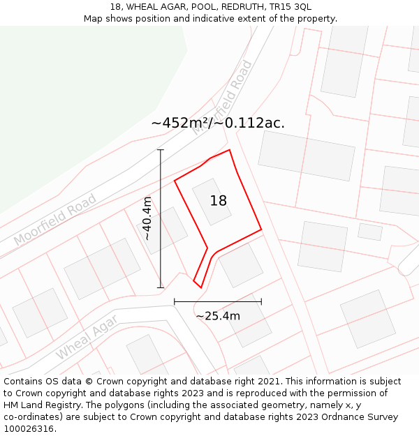 18, WHEAL AGAR, POOL, REDRUTH, TR15 3QL: Plot and title map