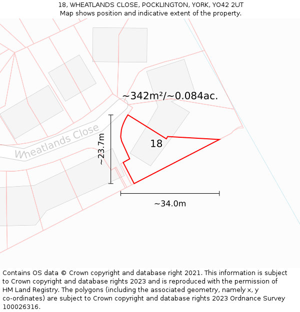 18, WHEATLANDS CLOSE, POCKLINGTON, YORK, YO42 2UT: Plot and title map