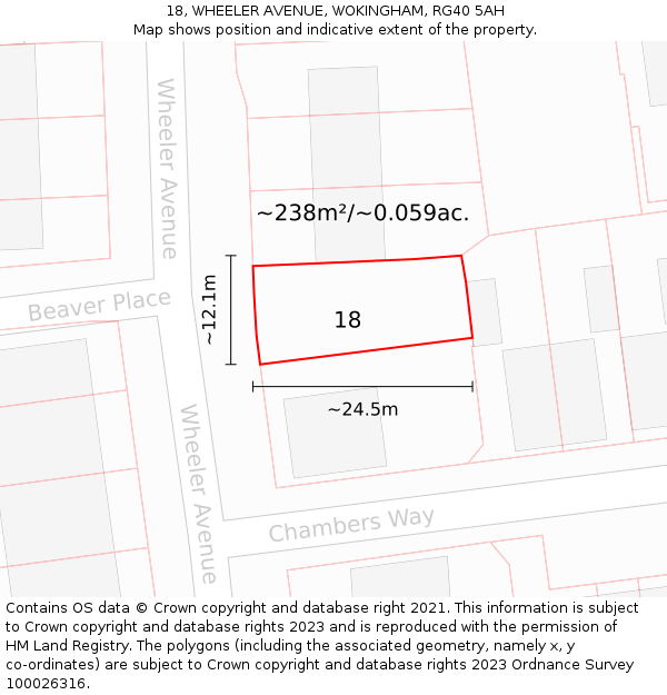 18, WHEELER AVENUE, WOKINGHAM, RG40 5AH: Plot and title map