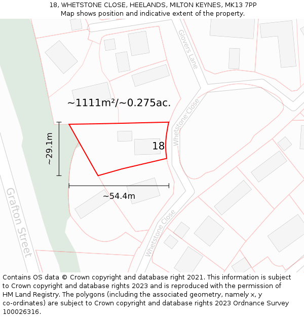 18, WHETSTONE CLOSE, HEELANDS, MILTON KEYNES, MK13 7PP: Plot and title map