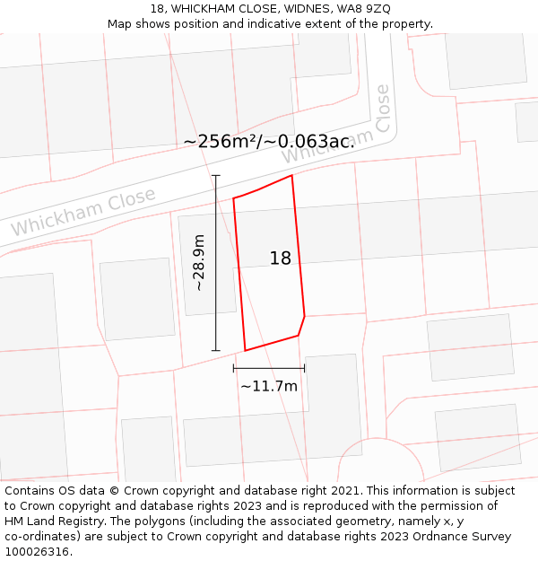 18, WHICKHAM CLOSE, WIDNES, WA8 9ZQ: Plot and title map