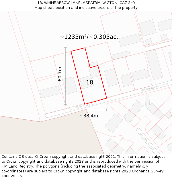 18, WHINBARROW LANE, ASPATRIA, WIGTON, CA7 3HY: Plot and title map