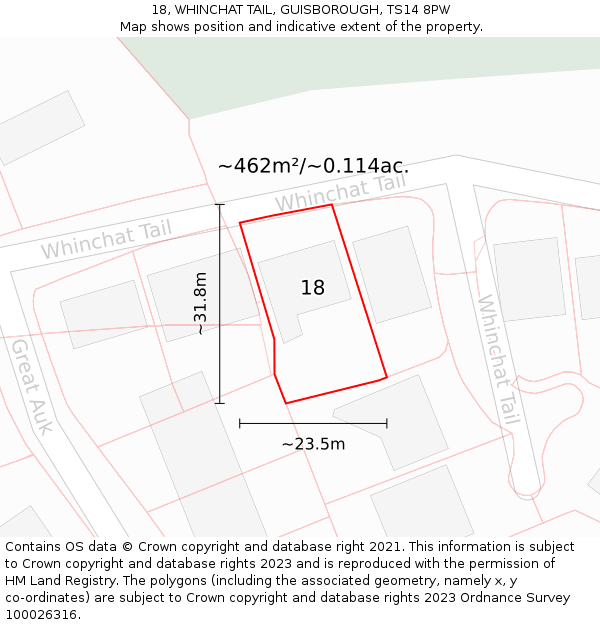 18, WHINCHAT TAIL, GUISBOROUGH, TS14 8PW: Plot and title map