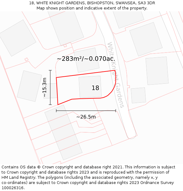 18, WHITE KNIGHT GARDENS, BISHOPSTON, SWANSEA, SA3 3DR: Plot and title map