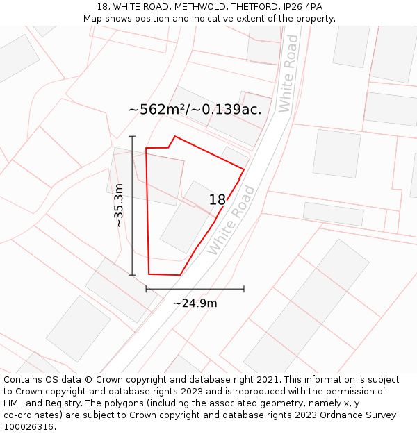 18, WHITE ROAD, METHWOLD, THETFORD, IP26 4PA: Plot and title map