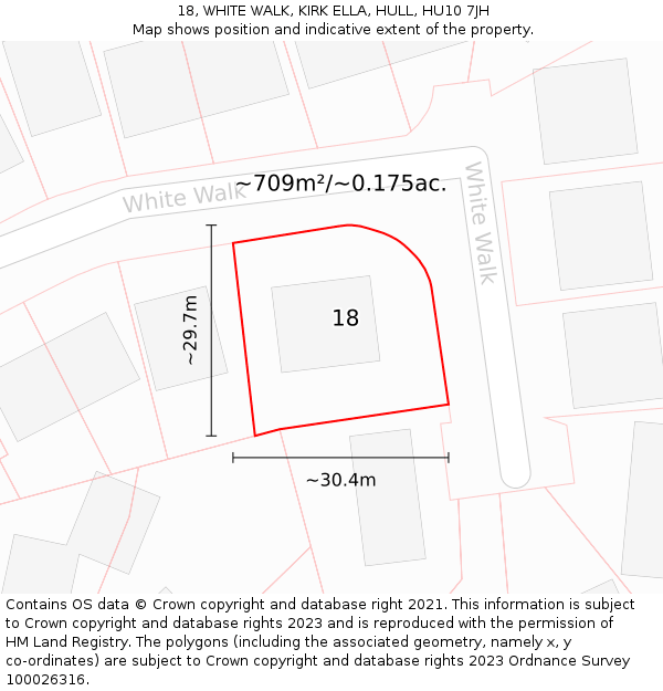 18, WHITE WALK, KIRK ELLA, HULL, HU10 7JH: Plot and title map