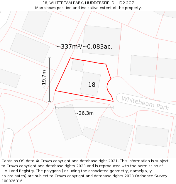 18, WHITEBEAM PARK, HUDDERSFIELD, HD2 2GZ: Plot and title map