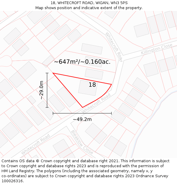 18, WHITECROFT ROAD, WIGAN, WN3 5PS: Plot and title map