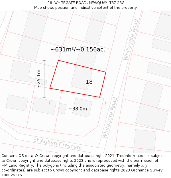 18, WHITEGATE ROAD, NEWQUAY, TR7 2RG: Plot and title map