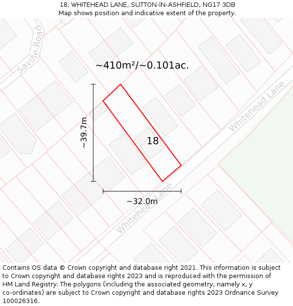 18, WHITEHEAD LANE, SUTTON-IN-ASHFIELD, NG17 3DB: Plot and title map