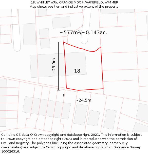 18, WHITLEY WAY, GRANGE MOOR, WAKEFIELD, WF4 4EP: Plot and title map