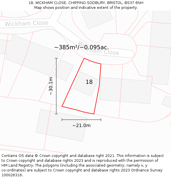 18, WICKHAM CLOSE, CHIPPING SODBURY, BRISTOL, BS37 6NH: Plot and title map
