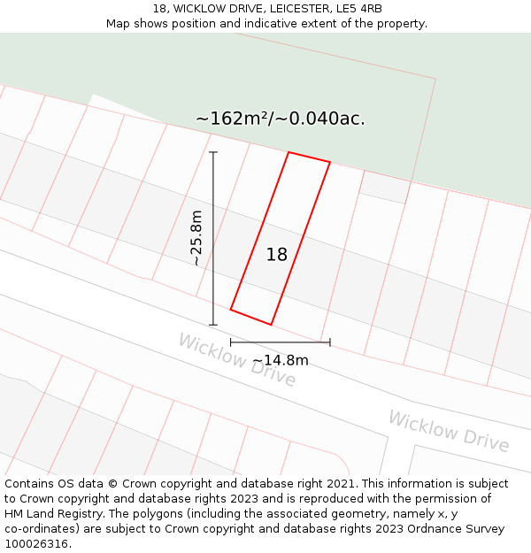 18, WICKLOW DRIVE, LEICESTER, LE5 4RB: Plot and title map