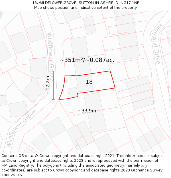 18, WILDFLOWER GROVE, SUTTON-IN-ASHFIELD, NG17 1NR: Plot and title map