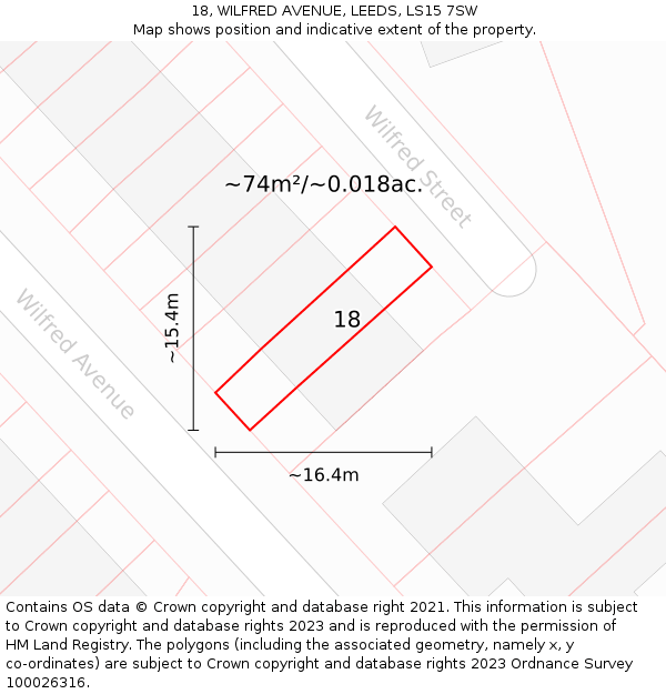 18, WILFRED AVENUE, LEEDS, LS15 7SW: Plot and title map