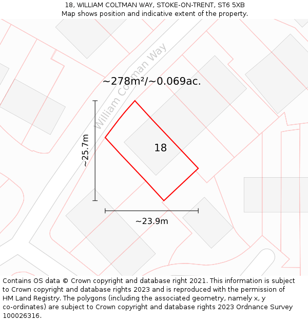 18, WILLIAM COLTMAN WAY, STOKE-ON-TRENT, ST6 5XB: Plot and title map