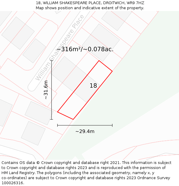 18, WILLIAM SHAKESPEARE PLACE, DROITWICH, WR9 7HZ: Plot and title map