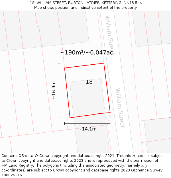 18, WILLIAM STREET, BURTON LATIMER, KETTERING, NN15 5LN: Plot and title map