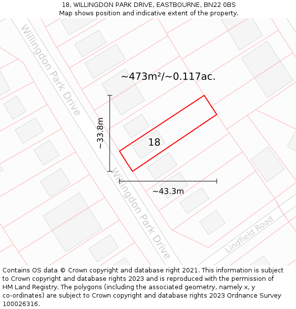 18, WILLINGDON PARK DRIVE, EASTBOURNE, BN22 0BS: Plot and title map