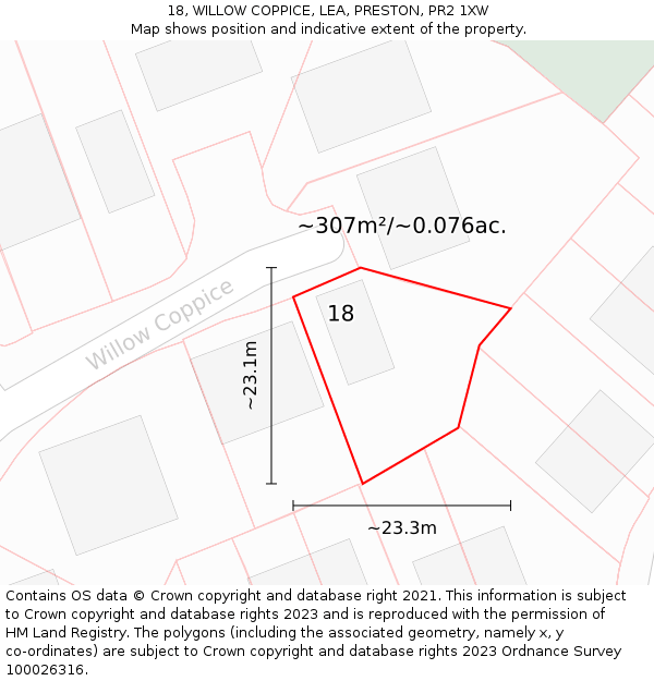 18, WILLOW COPPICE, LEA, PRESTON, PR2 1XW: Plot and title map