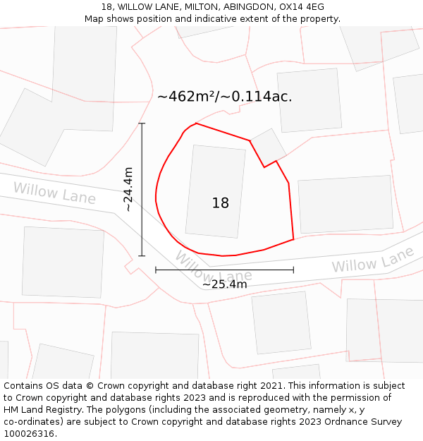 18, WILLOW LANE, MILTON, ABINGDON, OX14 4EG: Plot and title map