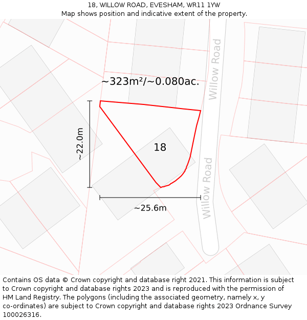 18, WILLOW ROAD, EVESHAM, WR11 1YW: Plot and title map