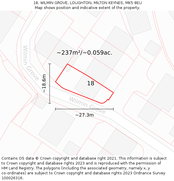 18, WILMIN GROVE, LOUGHTON, MILTON KEYNES, MK5 8EU: Plot and title map