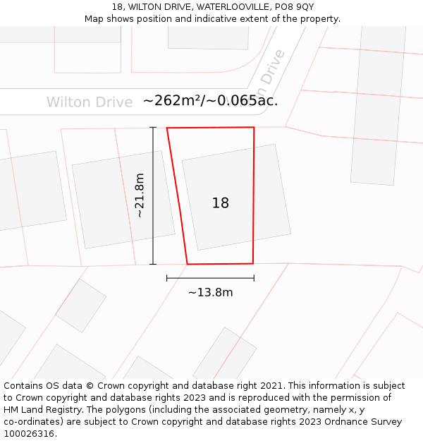 18, WILTON DRIVE, WATERLOOVILLE, PO8 9QY: Plot and title map