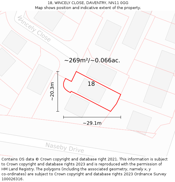 18, WINCELY CLOSE, DAVENTRY, NN11 0GG: Plot and title map