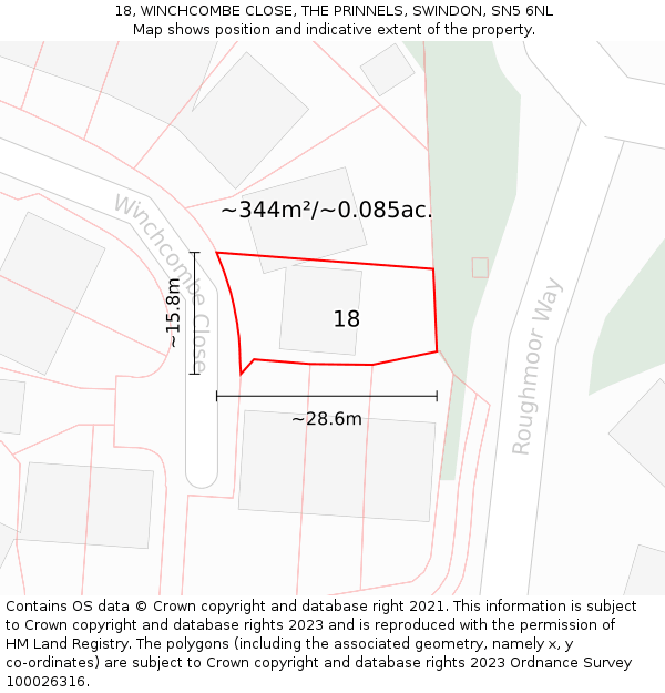 18, WINCHCOMBE CLOSE, THE PRINNELS, SWINDON, SN5 6NL: Plot and title map