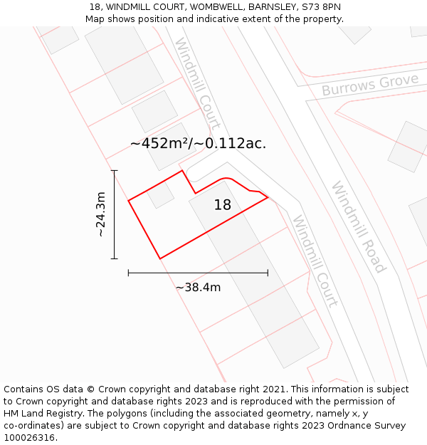 18, WINDMILL COURT, WOMBWELL, BARNSLEY, S73 8PN: Plot and title map