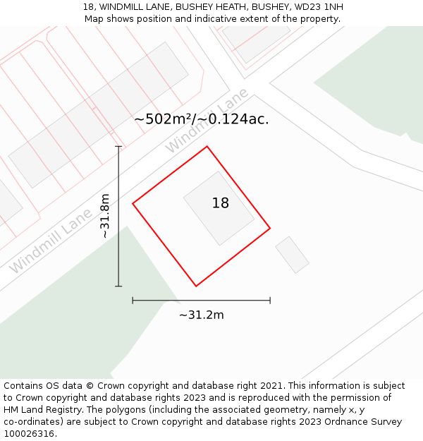 18, WINDMILL LANE, BUSHEY HEATH, BUSHEY, WD23 1NH: Plot and title map