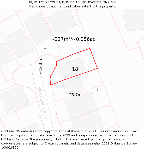 18, WINDSOR COURT, DUNSVILLE, DONCASTER, DN7 4QE: Plot and title map
