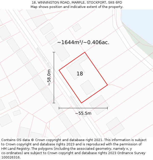 18, WINNINGTON ROAD, MARPLE, STOCKPORT, SK6 6PD: Plot and title map