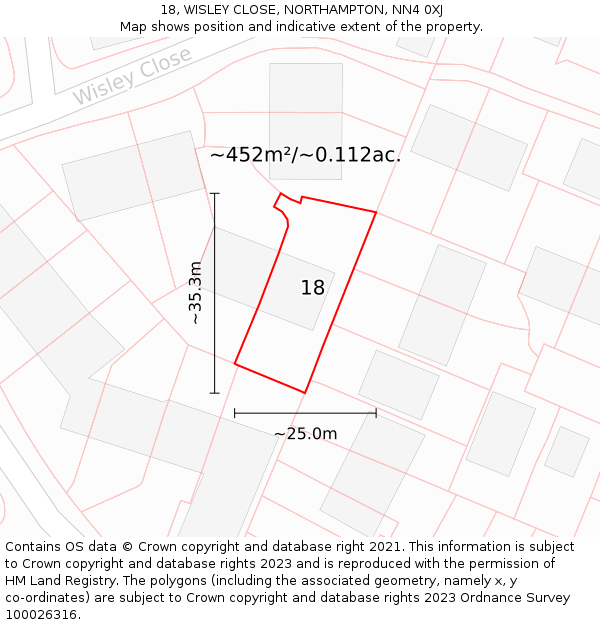 18, WISLEY CLOSE, NORTHAMPTON, NN4 0XJ: Plot and title map