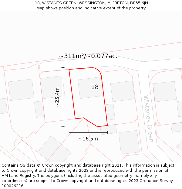 18, WISTANES GREEN, WESSINGTON, ALFRETON, DE55 6JN: Plot and title map