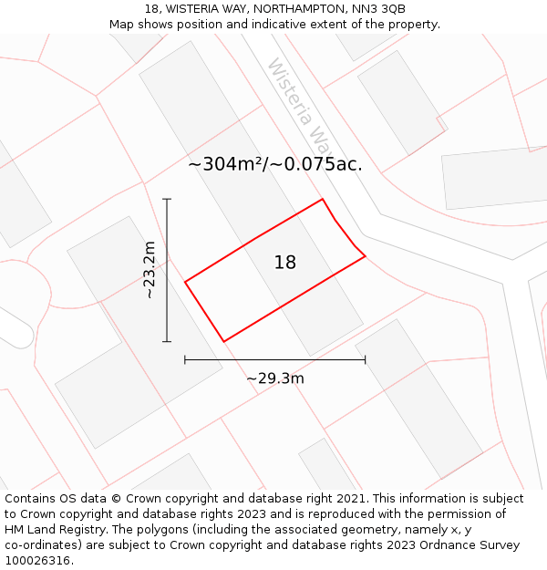 18, WISTERIA WAY, NORTHAMPTON, NN3 3QB: Plot and title map