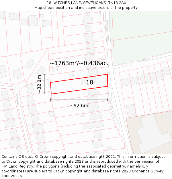 18, WITCHES LANE, SEVENOAKS, TN13 2AX: Plot and title map