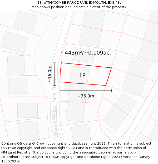 18, WITHYCOMBE PARK DRIVE, EXMOUTH, EX8 4EL: Plot and title map