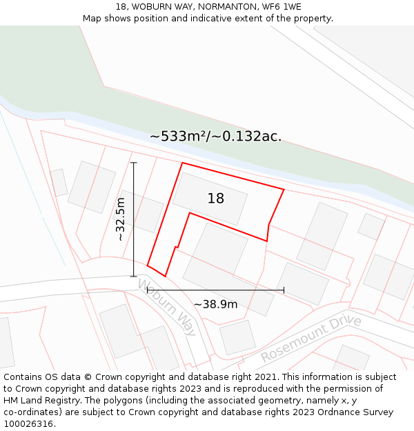 18, WOBURN WAY, NORMANTON, WF6 1WE: Plot and title map