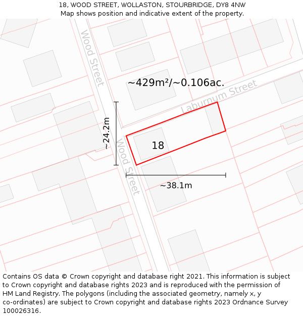 18, WOOD STREET, WOLLASTON, STOURBRIDGE, DY8 4NW: Plot and title map