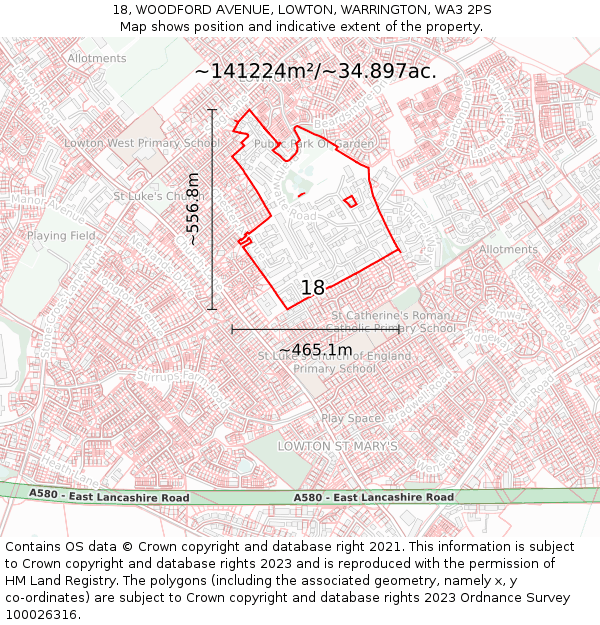 18, WOODFORD AVENUE, LOWTON, WARRINGTON, WA3 2PS: Plot and title map