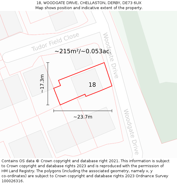 18, WOODGATE DRIVE, CHELLASTON, DERBY, DE73 6UX: Plot and title map