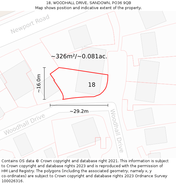 18, WOODHALL DRIVE, SANDOWN, PO36 9QB: Plot and title map