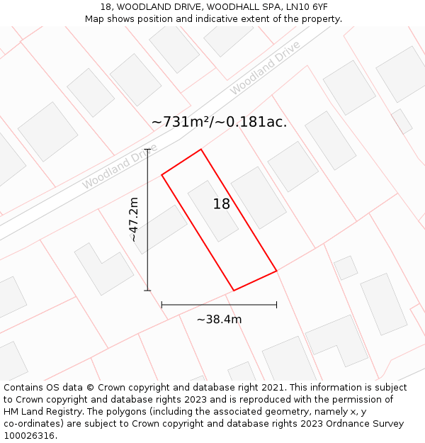 18, WOODLAND DRIVE, WOODHALL SPA, LN10 6YF: Plot and title map