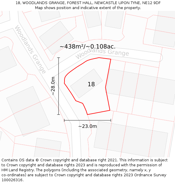 18, WOODLANDS GRANGE, FOREST HALL, NEWCASTLE UPON TYNE, NE12 9DF: Plot and title map