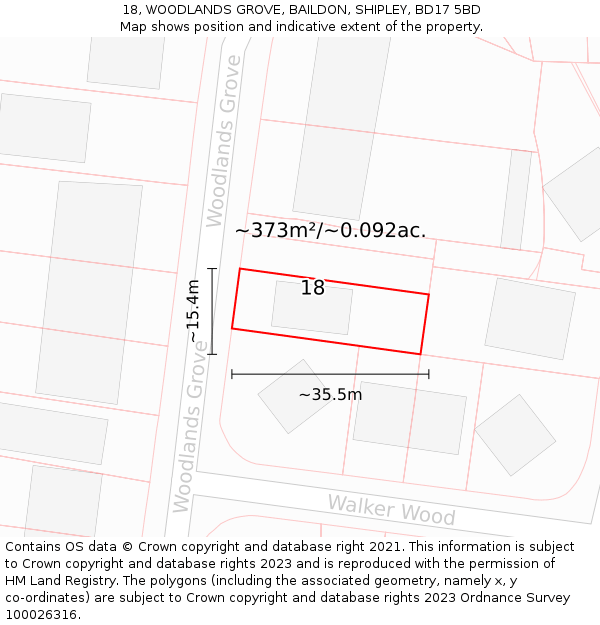 18, WOODLANDS GROVE, BAILDON, SHIPLEY, BD17 5BD: Plot and title map