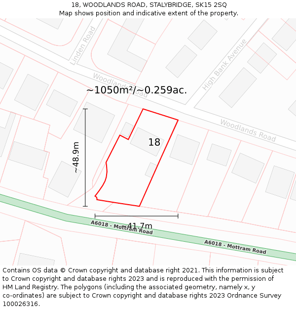 18, WOODLANDS ROAD, STALYBRIDGE, SK15 2SQ: Plot and title map