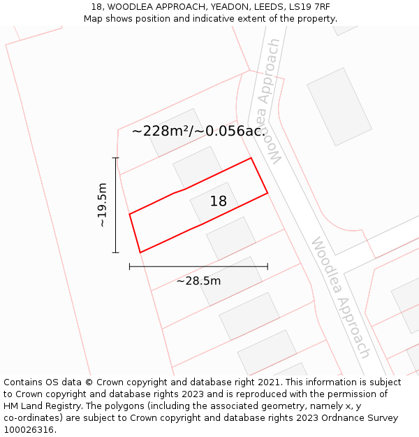 18, WOODLEA APPROACH, YEADON, LEEDS, LS19 7RF: Plot and title map