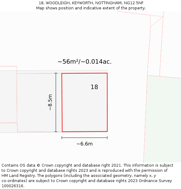 18, WOODLEIGH, KEYWORTH, NOTTINGHAM, NG12 5NF: Plot and title map